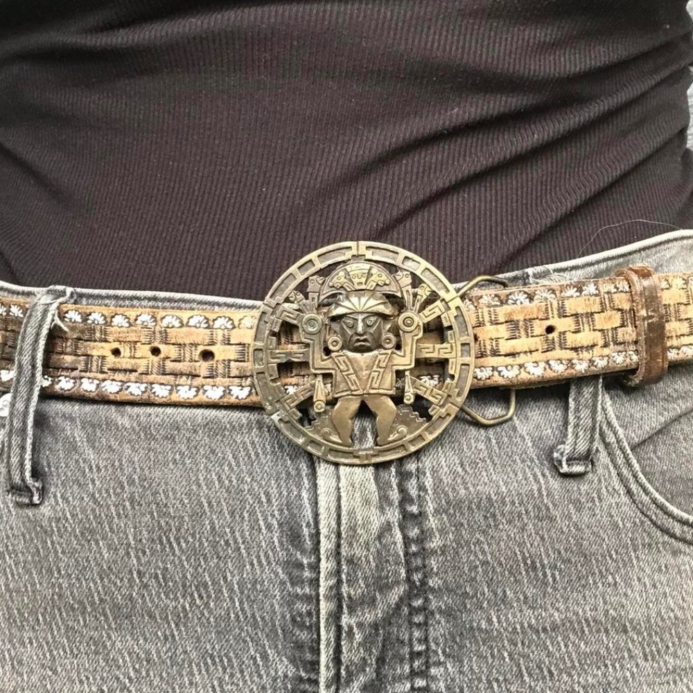 Vintage Bergamot 70s aztec mayan sun god belt buckle